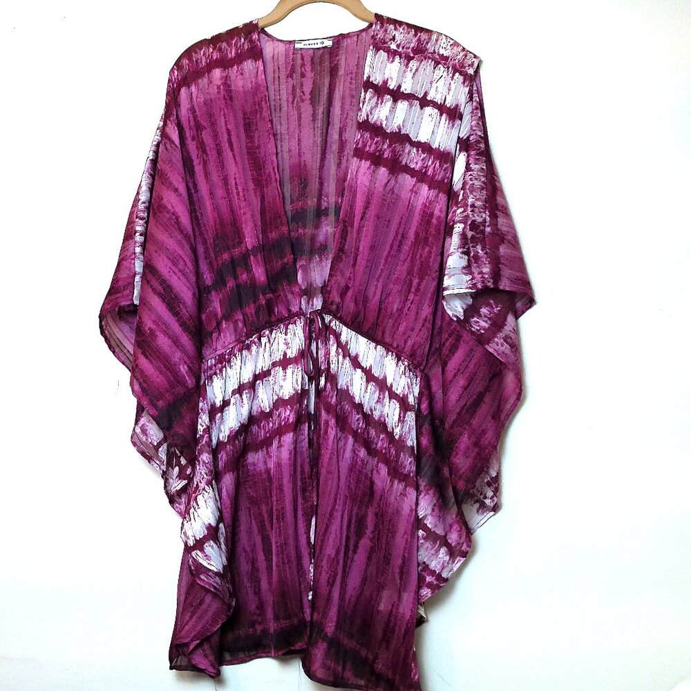 Kimono MEDIUM Beach Cover-up Top Chiffon tie-dye blouse summer cardigan
